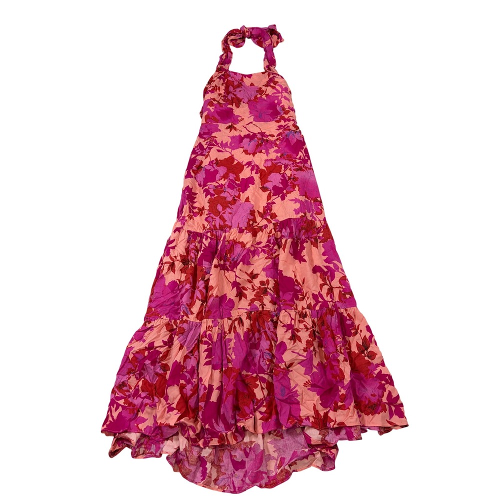 Hello Molly Pink Floral Halter Tiered High-Low Maxi Dress Size US 2 XS Summer